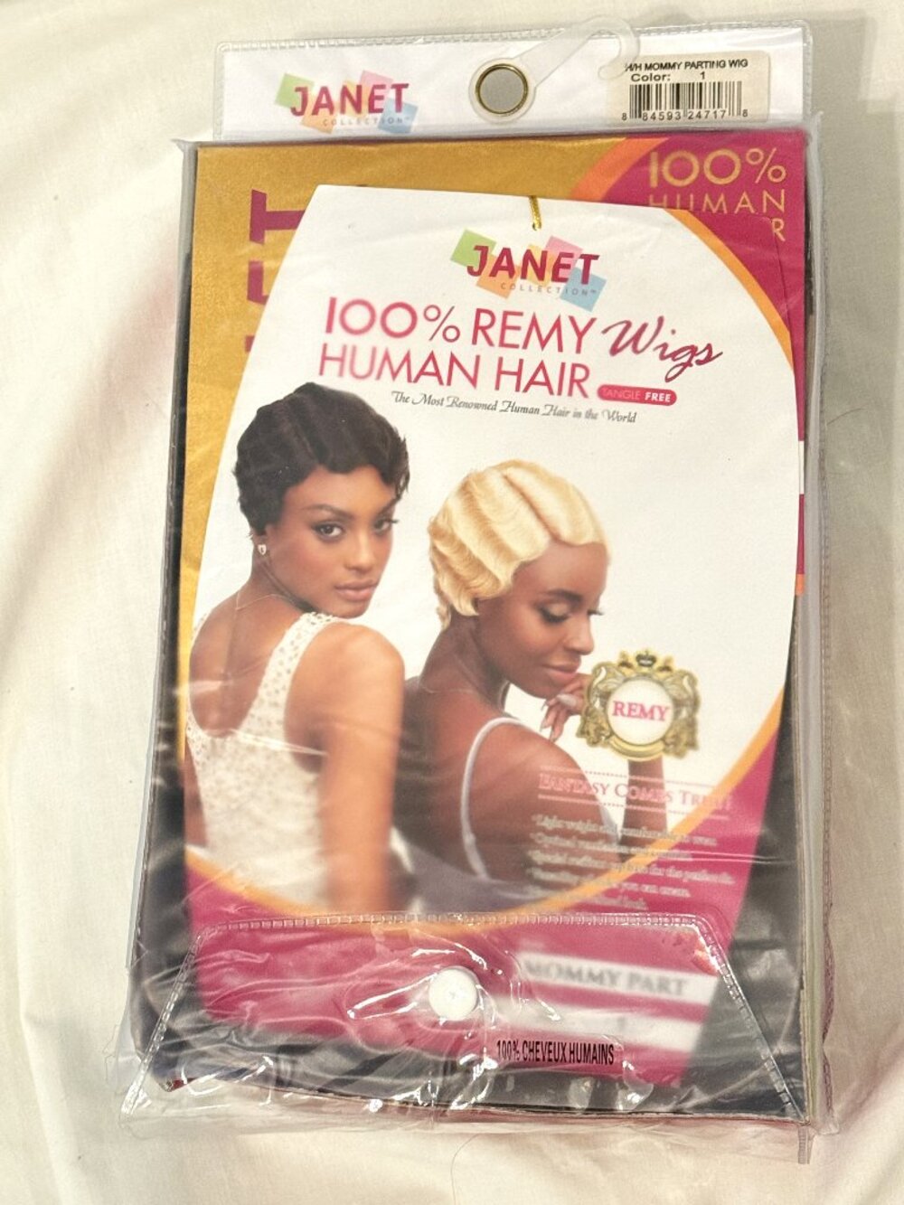 Janet Collection Human Hair Wig Mommy Color 1 Black NIB Tangle Free Costume